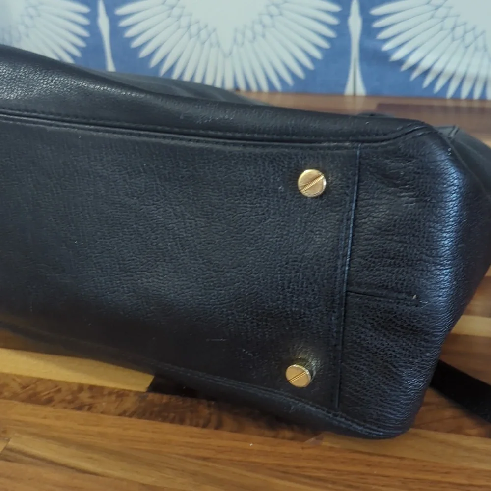 Michael Kors black and gold leather two zipper compartment satchel large…